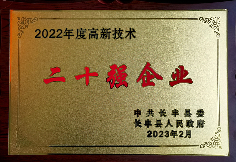 長(cháng)豐縣2022年度高新(xīn)技(jì )術二十強企業